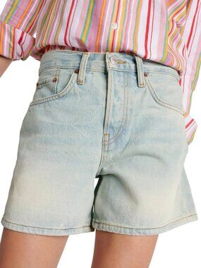 RE/DONE Mid Rise Denim Boy Shorts Ranch Water Faded Blue 27 MSRP $215 NWT